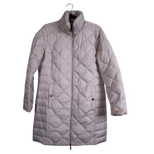 Kenneth Cole Reaction Womens Quilted Long Down Jacket Size Medium Cream Zip Up